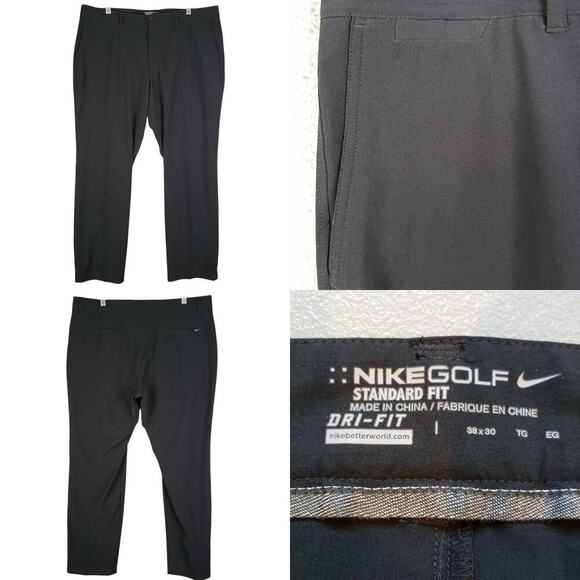 Nike Dri-Fit Golf Pants Men’s Size 38x30 Black Flat Front Chino Performance - Picture 1 of 10